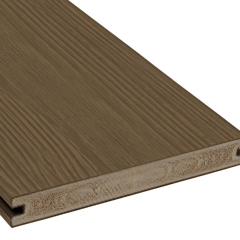 Produktbild: Terrassendiele BPC coextrudiert massiv Nougat einseitig Holzstruktur, längsseitige Nut, Tura - 21 x 190 mm