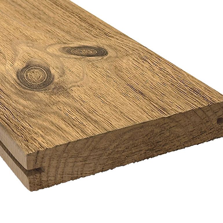 Produktbild: Terrassendiele Kiefer thermobehandelt massiv einseitig gebürstet, einseitig glatt, längsseitige Nut - 26 x 138 mm