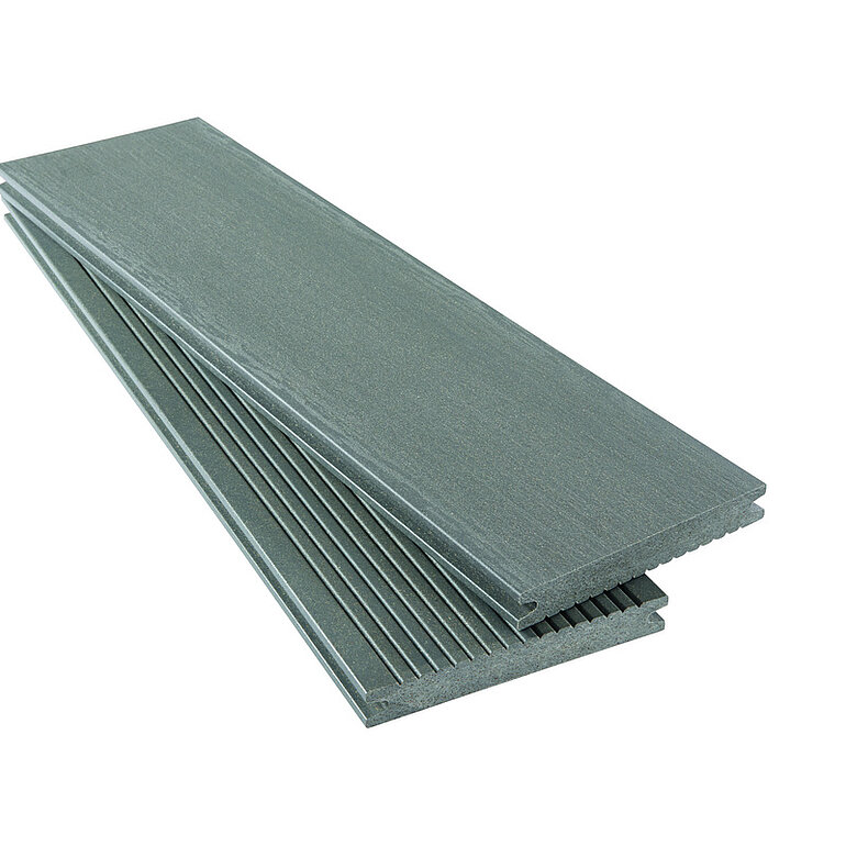 Produktbild: Terrassendiele WPC massiv Hellgrau einseitig individuell strukturiert, einseitig geriffelt, längsseitige Nut, Formapico - 19 x 140 mm