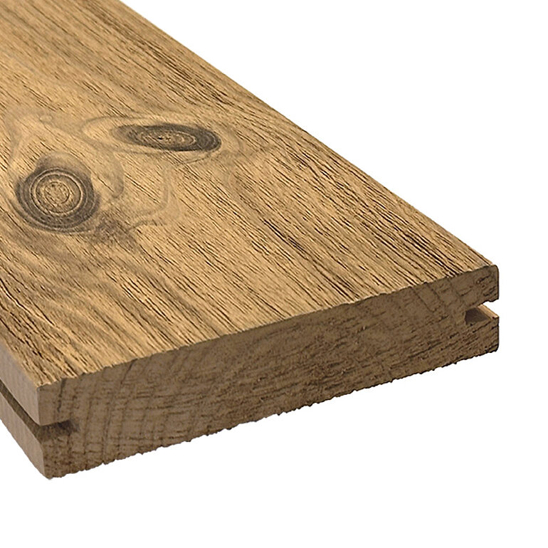 Produktbild: Terrassendiele Kiefer thermobehandelt massiv einseitig gebürstet, einseitig glatt, längsseitige Nut - 26 x 115 mm