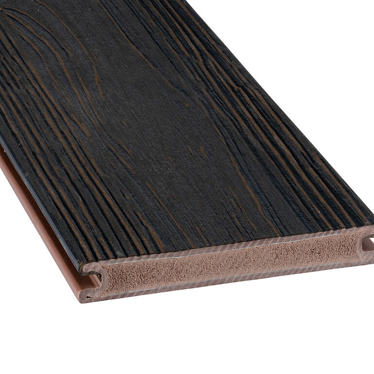 Produktbild: Terrassendiele BPC coextrudiert massiv Espresso einseitig Holzstruktur, längsseitige Nut, TuraPico - 21 x 140 mm