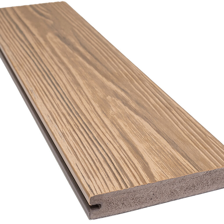 Produktbild: Terrassendiele BPC coextrudiert massiv Sahara einseitig Holzstruktur, längsseitige Nut, Tura - 21 x 190 mm