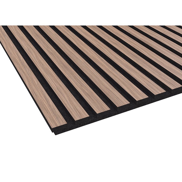 Produktbild: Akustikpaneel Echtholz-Furnier Walnuss - MDF Fibrabel Schwarz - PET-Faserplatte Schwarz - DekoWall