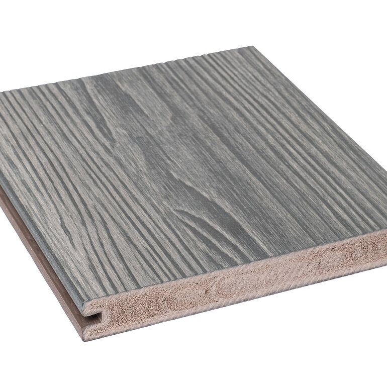 Produktbild: Terrassendiele BPC coextrudiert massiv Titan einseitig Holzstruktur, längsseitige Nut, Tura - 21 x 190 mm