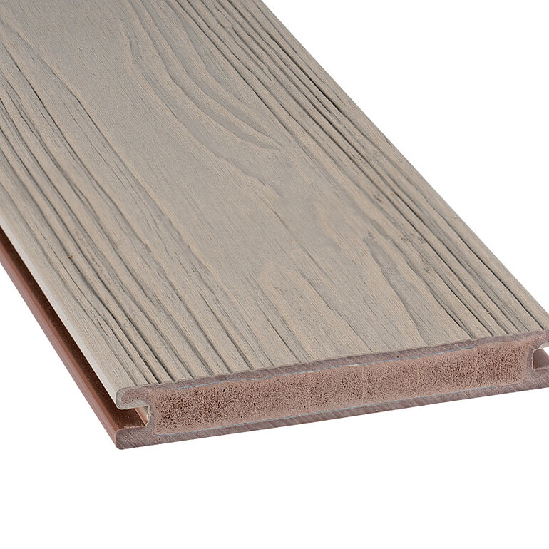 Produktbild: Terrassendiele BPC coextrudiert massiv Silber einseitig Holzstruktur, längsseitige Nut, TuraPico - 21 x 140 mm