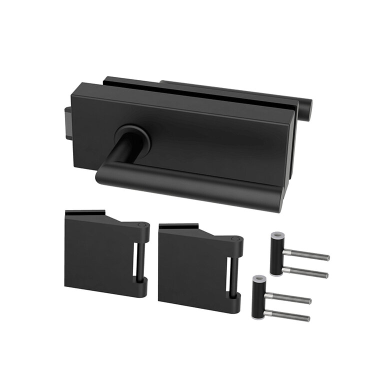 Produktbild: Glastürbeschlag-Set, Schlosskasten Blackline eckig inkl. Griffpaar Angolo und 3tlg.-Bändern Studio/Office