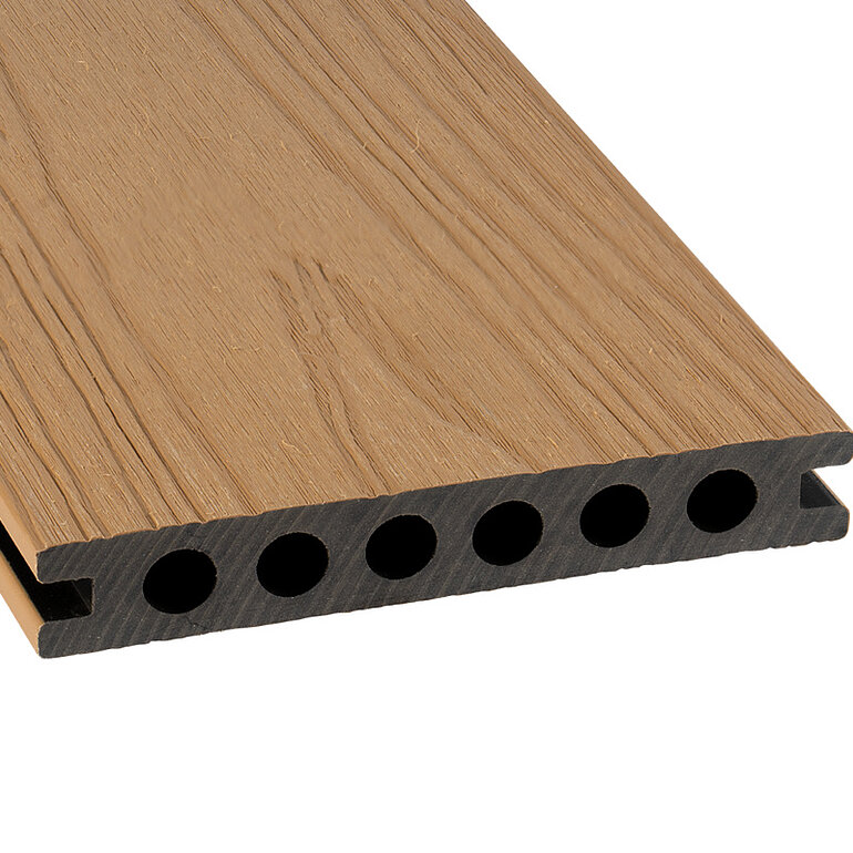 Produktbild: Terrassendiele BPC coextrudiert Hohlkammer Eiche einseitig Holzstruktur, einseitig individuell strukturiert, längsseitige Nut, Primo - 21,5 x 136 mm