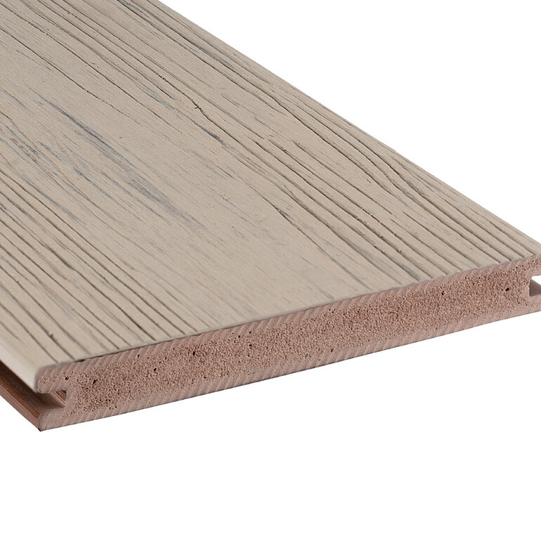 Produktbild: Terrassendiele BPC coextrudiert massiv Silber einseitig Holzstruktur, längsseitige Nut, Tura - 23 x 190 mm