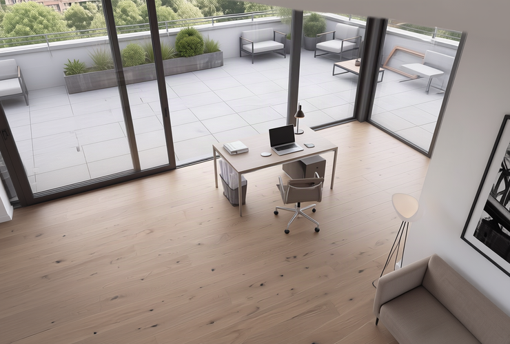 Modern eingerichteter offener Raum mit Homeoffice Ecke