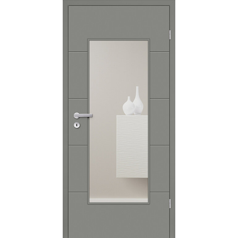 Produktbild: Zimmertür Lack Titangrau ähnlich RAL 7037 4 Rillen LA B Röhrenspan KK1