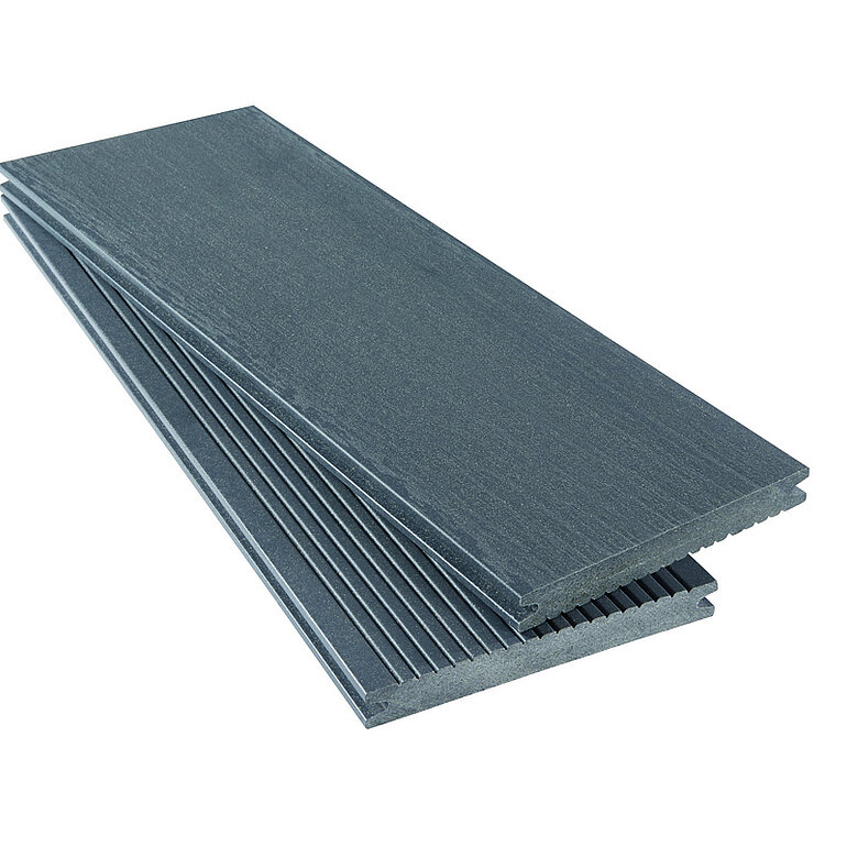 Produktbild: Terrassendiele WPC massiv Dunkelgrau einseitig individuell strukturiert, einseitig geriffelt, längsseitige Nut, Forma - 19 x 160 mm