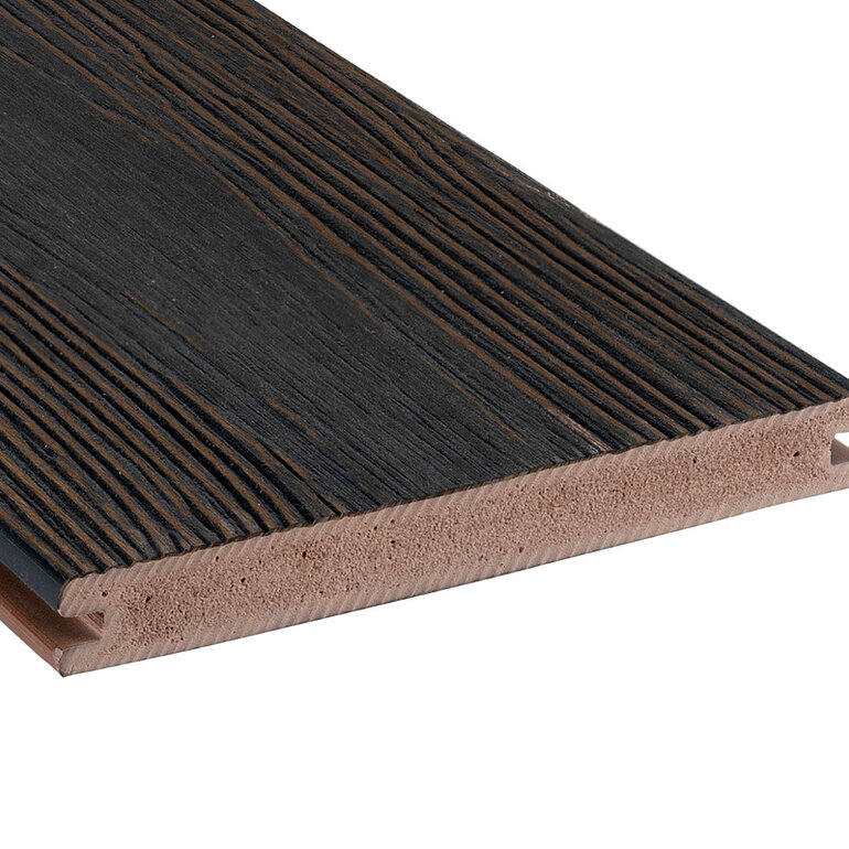 Produktbild: Terrassendiele BPC coextrudiert massiv Espresso einseitig Holzstruktur, längsseitige Nut, Tura - 23 x 190 mm