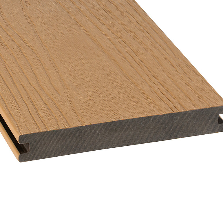 Produktbild: Terrassendiele BPC coextrudiert massiv Eiche einseitig Holzstruktur, einseitig individuell strukturiert, längsseitige Nut, Primo+ - 20 x 140 mm