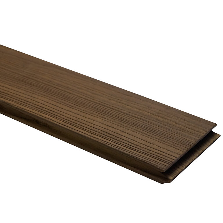 Produktbild: Terrassendiele Esche thermobehandelt massiv einseitig gebürstet, einseitig glatt, längsseitige Nut, stirnseitige Nut & Feder - 20 x 112 mm
