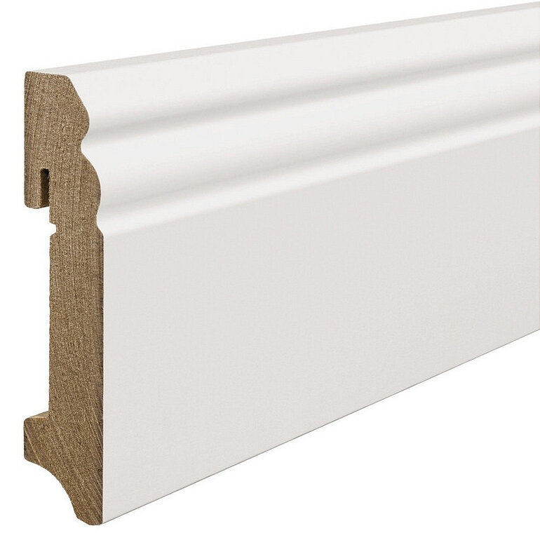 Produktbild: Steck-Sockelleiste Altdeutsches Profil MDF weiß foliert 2400x90x18mm