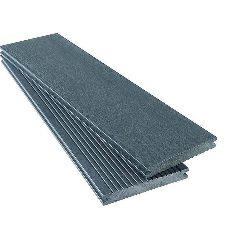 Produktbild: Terrassendiele WPC massiv Dunkelgrau einseitig individuell strukturiert, einseitig geriffelt, längsseitige Nut, Formapico - 19 x 140 mm
