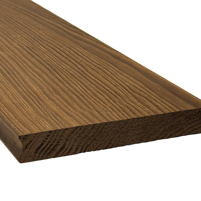 Produktbild: Terrassendiele Esche thermobehandelt massiv glatt, längsseitige Nut - 20 x 130 mm