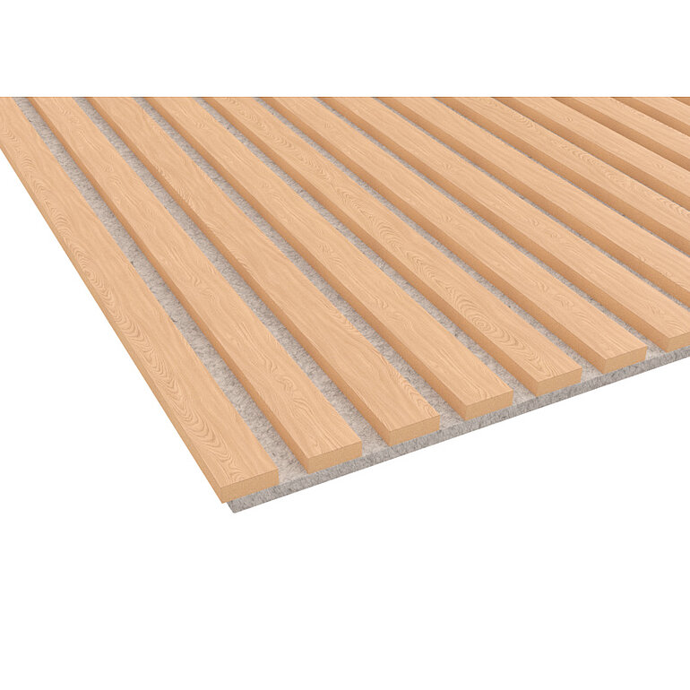 Produktbild: Akustikpaneel Echtholz-Furnier Eiche - MDF Fibralux Natur - PET-Faserplatte Grau - DekoWall