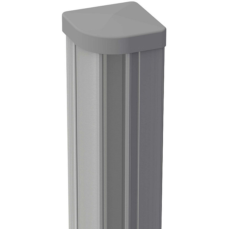 Produktbild: Variabler Eckpfosten Aluminium, inkl. Pfostenkappe, zum Einbetonieren, silbergrau beschichtet