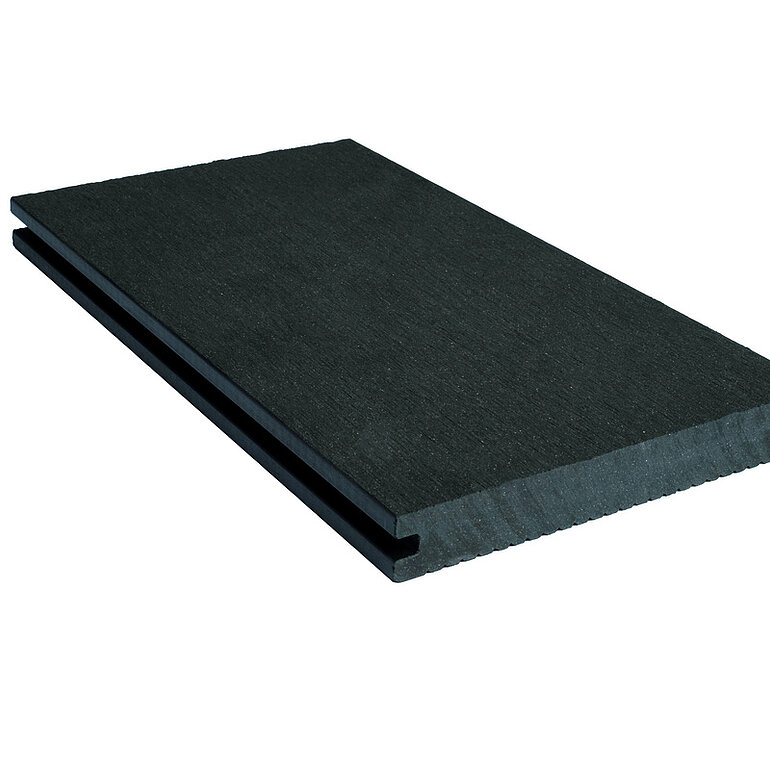 Produktbild: Terrassendiele BPC massiv Anthrazit einseitig geriffelt, einseitig glatt, längsseitige Nut, Miru - 20 x 140 mm