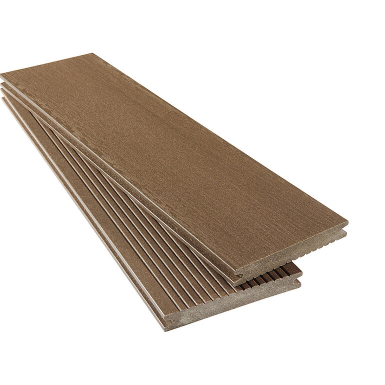 Produktbild: Terrassendiele WPC massiv Beigebraun einseitig individuell strukturiert, einseitig geriffelt, längsseitige Nut, Formapico - 19 x 140 mm