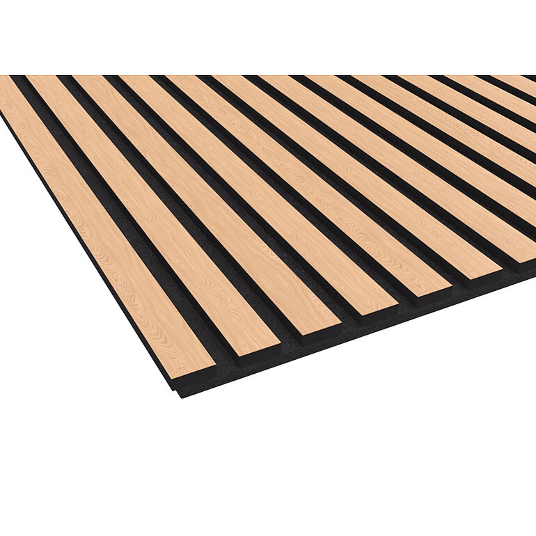 Produktbild: Akustikpaneel Echtholz-Furnier Eiche natur - MDF Fibrabel Schwarz - PET-Faserplatte Schwarz - DekoWall