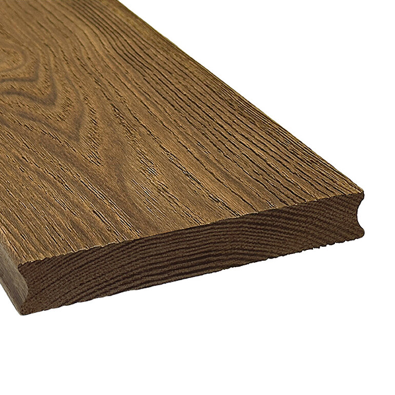 Produktbild: Terrassendiele Esche thermobehandelt massiv einseitig gebürstet, einseitig glatt, längsseitige Nut, stirnseitige Nut & Feder - 20 x 112 mm