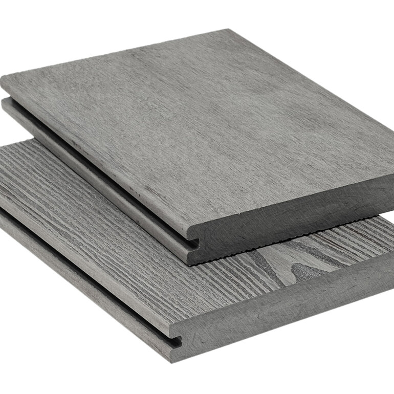 Produktbild: Terrassendiele BPC massiv Platingrau einseitig Holzstruktur, einseitig gebürstet, längsseitige Nut, Nodos - 20 x 140 mm