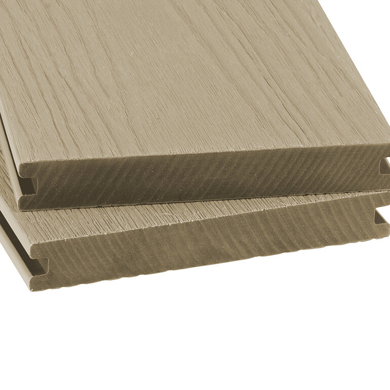 Produktbild: Terrassendiele BPC coextrudiert massiv Naturweiß einseitig Holzstruktur, einseitig individuell strukturiert, längsseitige Nut, Primo+ - 20 x 140 mm