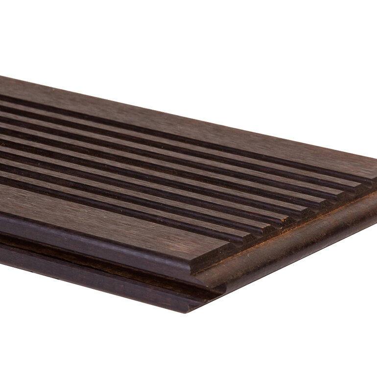Produktbild: Terrassendiele Bambus thermobehandelt geölt einseitig grob genutet, einseitig glatt, längsseitige Nut, stirnseitige Nut & Feder - 20 x 137 mm