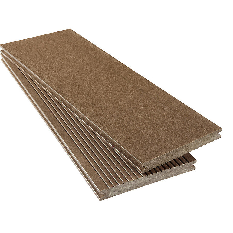 Produktbild: Terrassendiele WPC massiv Beigebraun einseitig individuell strukturiert, einseitig geriffelt, längsseitige Nut, Forma - 19 x 160 mm